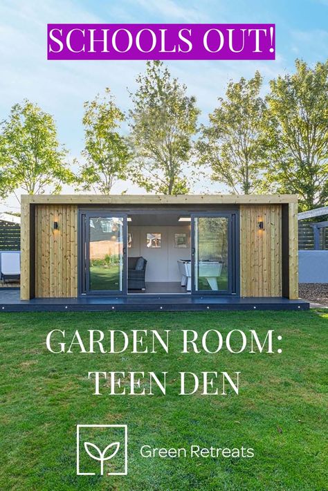 Garden rooms can also be multi-functional! Allow the kids to play during the day and then transform the space into an adult retreat after they’ve gone to bed. Create a cinema room where the whole family can lounge in or just the parents for that Friday evening film extravaganza. Read more... Garden Games Room, Garden Room Interiors, Garden Day Bed, Teen Lounge, Den Ideas, Room Green, Home Gym Design, Sensory Room, Friday Evening