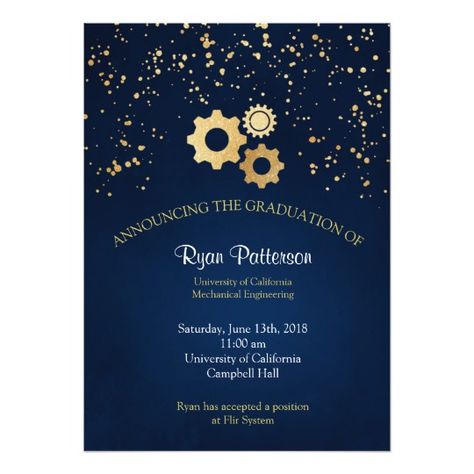 Mechanical Engineering Graduation Announcement Mechanical Engineering Graduation Announcement in Navy and Gold with Gears #ad #navy #blue #gold #steampunk #engineering #mechanical #gears #grad #graduation #gradparty #graduationparty #invitation #graduationinvitation #STEMgraduation Mechanical Engineer Graduation Party Ideas, Engineer Graduation Party Ideas, Farewell Invitation Card, Engineering Graduation, Engineer Graduation, Farewell Invitation, College Graduation Announcements, Mechanical Gears, Graduation Party Ideas