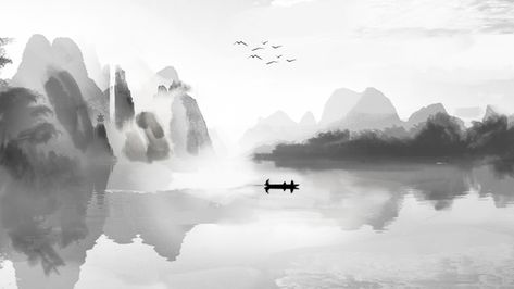 Chinese style ink and wash landscape painting splashing white illustration image Whatsapp Logo, Boat Illustration, Chinese Landscape Painting, Tinta China, Font Illustration, Chinese Landscape, Chinese Ink, Landscape Background, White Illustration