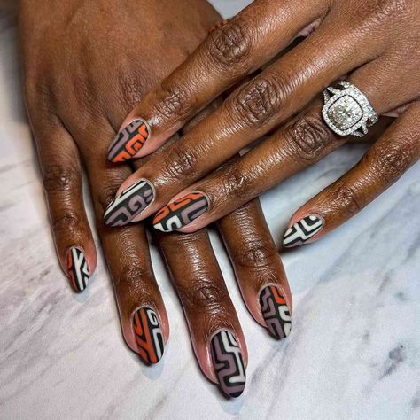 These October Nail Ideas Will Make You Want to Book a Mani Stat Mixed Metal Nail Art, October Nail Ideas, Egyptian Nails, Match Nails, Metal Nail Art, Mix Match Nails, November Nails, October Nails, Thanksgiving Nails