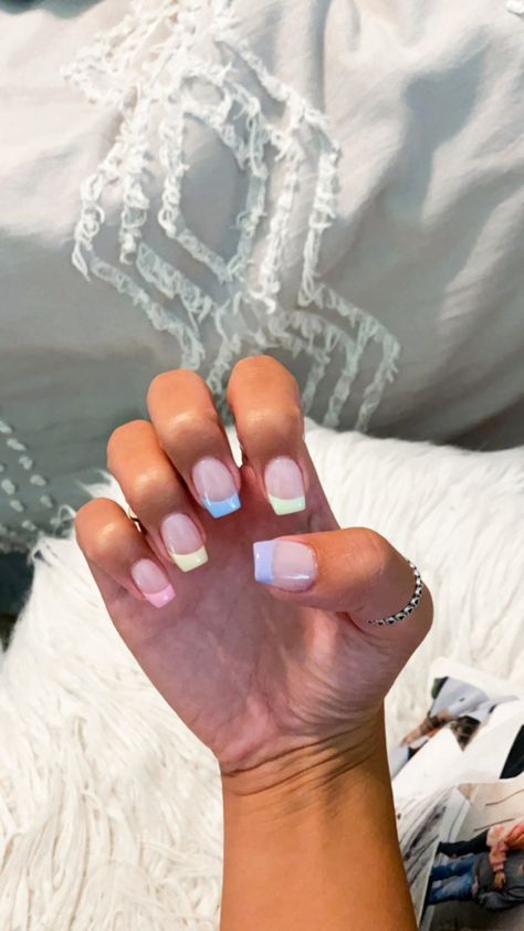 Acrylic nails with pastel french tips Pastel French Tips, Colorful French Tips, Colorful French, Polish Colors, French Tips, Nail Polish Colors, Nail Inspo, Acrylic Nails, Nail Polish