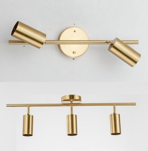 Gold Track Lighting, Brass Track Lighting, Modern Track Lighting Kitchen, Modern Track Lighting, Track Lighting Kitchen, Kitchen Rails, Mid Century Modern Bar, Track Lights, Designer Lighting