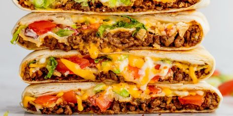 Check out this easy recipe for a perfect copycat Taco Bell Crunchwrap Supreme from Delish.com! Taco Bell Crunchwrap Supreme, Taco Bell Crunchwrap, Crunchwrap Supreme, Buffalo Chicken Wraps, Crunch Wrap, Walnut Shrimp, Homemade Tortilla Chips, Nacho Cheese Sauce, Honey Walnut