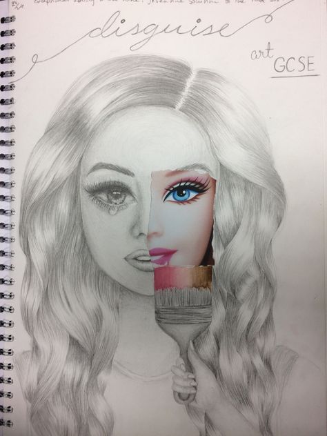 Conceal Reveal Art Gcse, Celebrity Gcse Art, Disguise Art Gcse, Concealment Art Gcse, Disguise Art, Catholic High School, Beauty Drawings, Gcse Art Sketchbook, St Marys