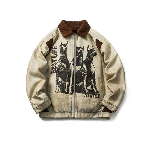 Machine wash and hang dry for optimal quality. Sizes usually run smaller than USA sizing, we recommend to size up once for correct sizing. Contact us for additional concerns. Painted Carhartt Jacket, Custom Carhartt Jacket, Cute Jackets Aesthetic, Doberman Clothes, Vintage Doberman, Central African, Cool Jackets, White Jacket, Doberman