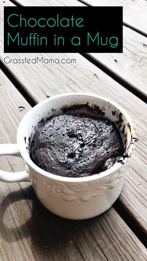 1 Minute Chocolate Muffin in a Mug - Grassfed Mama Chocolate Muffin In A Mug Recipe, Muffin In A Mug Recipe, Mug Muffin, Peanut Butter Oat Bars, Banana Mug Cake, Pear And Almond Cake, Chocolate Chip Mug Cake, Muffin In A Mug, Keto Donuts