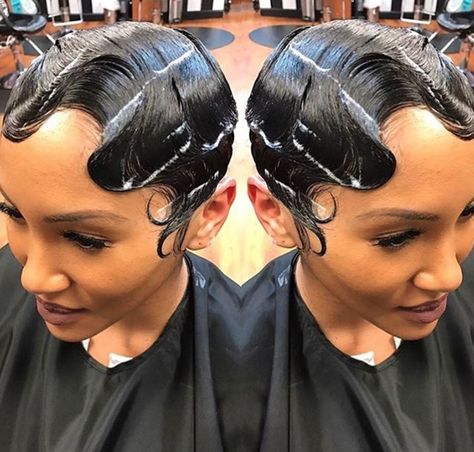 Slick waves @sheplaysgolf  Read the article here - http://blackhairinformation.com/hairstyle-gallery/slick-waves-sheplaysgolf/ Protection Hairstyles, Finger Waves Short Hair, Pin Curl, Finger Wave Hair, Curled Ponytail, Finger Wave, Braid Ponytail, Short Hairdos, Finger Waves