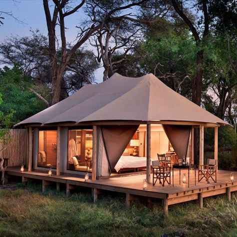 Tents Camping Glamping, Luxury African Safari, Lodge Ideas, Zelt Camping, Tented Camp, Tent Living, Glamping Resorts, Tent Set Up, Large Tent