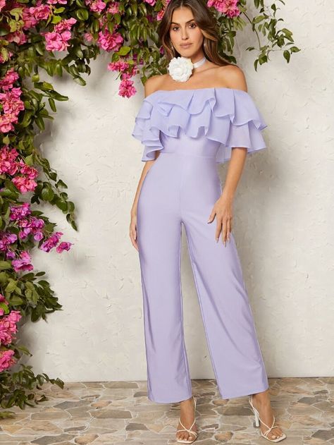 Purple Dress Outfit Party, Lilac Jumpsuit, Purple Dress Outfit, Off The Should Dress, Velvet Cami Dress, Derby Outfits, Jumpsuit Outfit, Quality Dresses, Long Jumpsuits