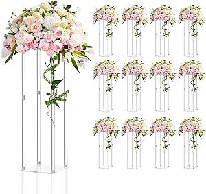 Geetery 12 Pieces Tall Acrylic Vase Wedding Centerpieces Clear Flower Stand Column Geometric Floral Vase Elegant Display Holder for Birthday Party Wedding Table Decorations (20 Inch) Vase Wedding Centerpieces, Geometric Centerpiece, Birthday Party Table Decorations, Acrylic Vase, Vase Display, Clear Vases, Wedding Vases, Flower Stand, Flower Centerpieces Wedding