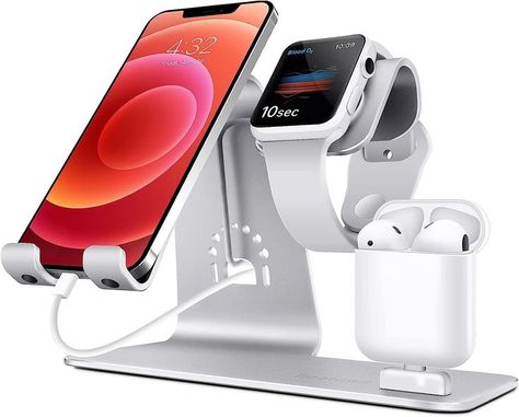 Bestand 3 in 1 Apple iWatch Stand, Airpods Charger Dock, Phone Desktop Tablet Holder for Airpods, Apple Watch/iPhone X/8 Plus/8/7 Plus/iPad,Silver (Airpods Charging Case NOT Included) Apple Watch Phone, Support Portable, Apple Watch Stand, Airpods Apple, Apple Watch Charger, Apple Watch Iphone, Iphone Mobile, Ipad 3, Iwatch Apple