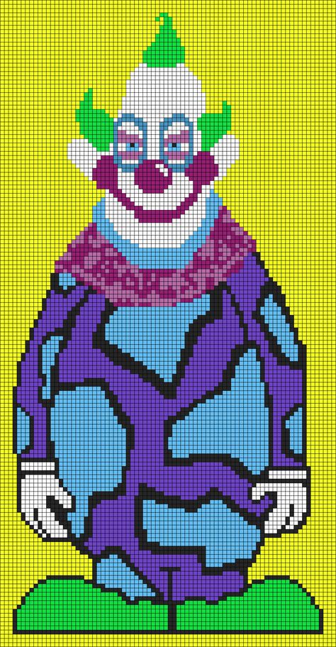 16 Bit Art, Creepy Pixel Art, Space Clown, Horror Pixel Art, Horror Crochet, Minecraft Valentines, Killer Klowns From Outer Space, Pony Bead Projects, Clown Movie