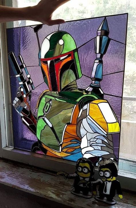 Space Stained Glass Art, Copper Foiling, Star Wars Wall Art, L'art Du Vitrail, Diesel Punk, Bounty Hunters, Glass Diy, Glass Art Projects, Custom Stained Glass