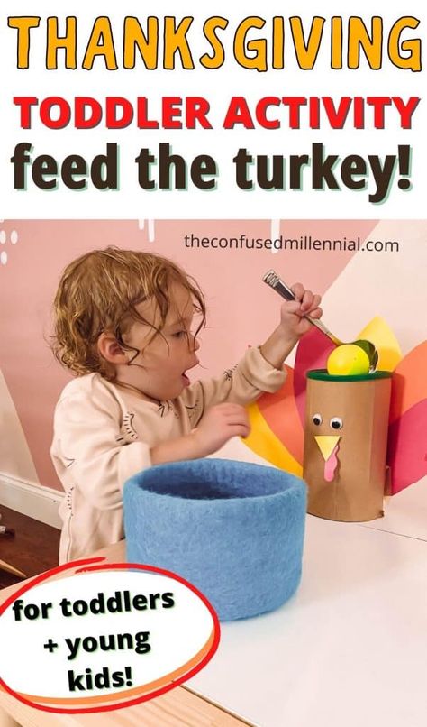 A simple, no mess, thanksgiving toddler activity that only takes 5 minutes to set up called "Feed The Turkey!" It only requires items you already have at home and is the perfect way to keep your toddler entertained this fall during the holidays, cold days, or rainy days! Feed The Turkey, Thanksgiving Toddler Activities, Turkey Activity, Thanksgiving Toddler, Flower Snowflake, Easy Toddler Activities, Fun Activities For Toddlers, Toddler Sensory, Turkey Craft