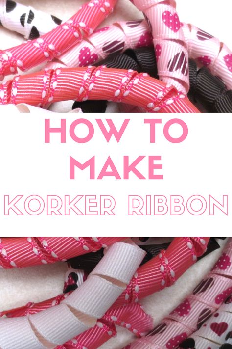 How to Make Korker Ribbon - great for flip flops, hair bows, gift wrap. Simple, cheap, and makes a great addition to your craft supplies! How To Hair Bows With Ribbon, How To Curl Ribbon In The Oven, Diy Korker Hair Bows, Curly Bows Diy Ribbons, How To Make Curly Ribbon Bows, How To Curl Ribbon For Hair Bows, Korker Bows Diy, Pom Pom Bows Diy Ribbon, Diy Hair Ties With Ribbon