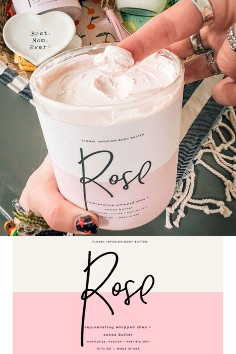 Rose Body Butter + Free Labels - a wonderful handmade gift idea! Cocoa Butter Body Butter, Body Butter Packaging, Rose Body Butter, Body Butter Labels, Mother's Day Celebration, Lemon Sugar Scrub, Homemade Body Butter, Olive Oil Recipes, How To Make Rose