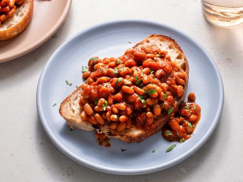 British-Style Beans on Toast Recipe Light Supper Ideas, Beans On Toast, Bbc Good Food, Quick Snack, Vegetable Puree, Late Night Snacks, On Toast, Serious Eats, Toast Recipes