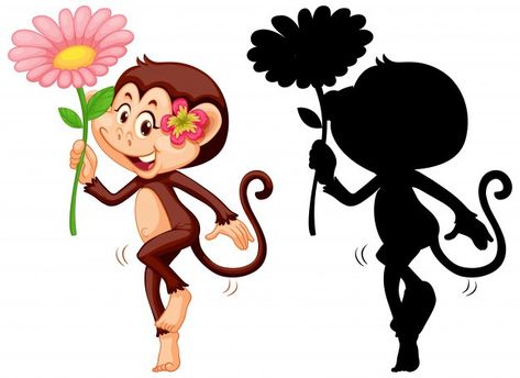 Set of monkey holding flower and its sil... | Free Vector #Freepik #freevector #flower #leaf #cartoon #animals Leaf Cartoon, Cute Monkey, Flower Leaf, Baby Monkey, Cartoon Animals, Rose Flower, Flower Garden, Graphic Resources