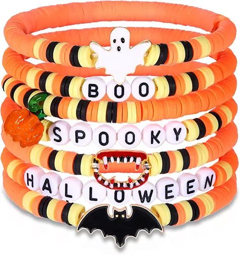 Spooky Letters, Bracelets Heishi, Orange Preppy, Heishi Bracelets, Fall Carnival, Halloween Elements, Preppy Bracelets, Carnival Prizes, Easter Earrings