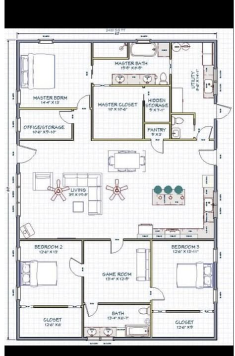 Single Story House Floor Plans, Metal Building House Plans, Metal House Plans, Barn Homes Floor Plans, Barn Loft, 3d Floor Plans, Barn House Design, Pole Barn House Plans, Barn Style House Plans