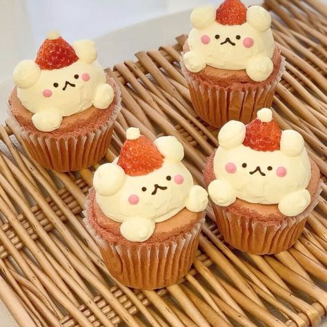 Cupcake Ideas Aesthetic, Simple Cute Cupcakes, Kawaii Cheesecake, Kawaii Baking, Kawaii Cupcakes, Aesthetic Bakery, Cookie Coffee, Cute Bakery, Cake Cafe