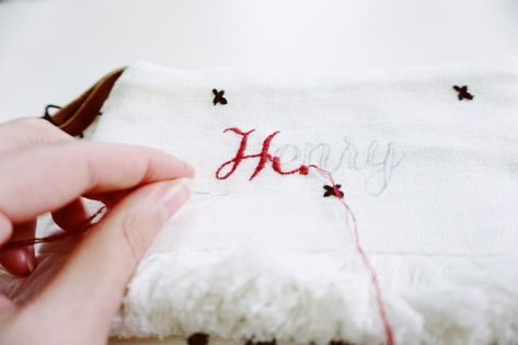 Hand-embroidering Hearth & Hand Christmas Stockings – House of Wolcott Cuffs Diy, Embroidered Stockings, Hearth And Hand, A Name, The Millions, Christmas Stocking, The Christmas, Hand Embroidered, Christmas Stockings