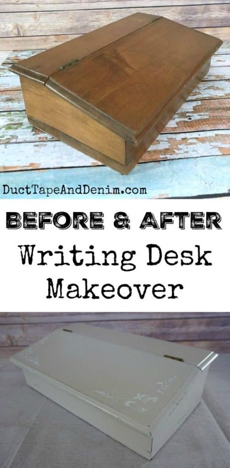 Portable Vintage Writing Desk Makeover, or is it a Vintage Stationary Box? Writing Box Ideas, Writing Desk Makeover, Thrift Store Diy Projects, Vintage Stationary, Vintage Writing Desk, Stationary Box, Box Makeover, Thrift Store Makeover, Thrift Store Diy