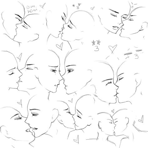 Kiss Reference, Kissing Drawing, Art Bases, Couple Drawing, 얼굴 드로잉, Art Templates, Reference Drawing, Poses Reference, Lukisan Cat Air