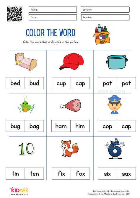 CVC Color the Word Worksheets for Kids 22 Ramadan, Cvc Flashcards, Writing Cvc Words, Phonics Cvc, Cvc Worksheets, Cvc Words Worksheets, Kids Worksheet, Blends Worksheets, Word Family Worksheets