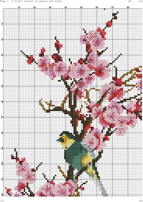 Sakura Cross Stitch Pattern, Crane Cross Stitch Pattern, Orchid Cross Stitch Pattern Free, Wisteria Cross Stitch, Wisteria Cross Stitch Patterns, Cherry Blooms, Vintage Embroidery Transfers, Cross Stitch Patterns Flowers, Embroidery Transfers