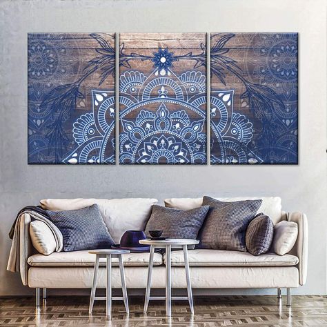 Blueprint Mandala Multi Panel Canvas Wall Art | ElephantStock Multi Canvas Painting, Mandala On Canvas, Mandala Graphic, White And Denim, Mandala Illustration, Galaxy Sky, Abstract Mandala, Space Canvas, Mandala Digital