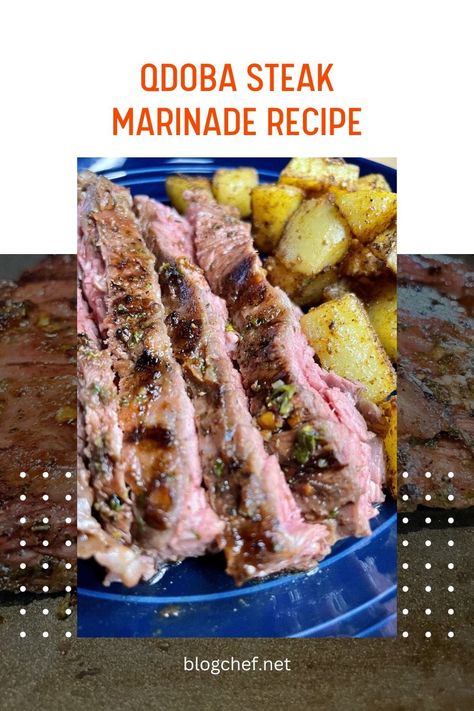 Master a Qdoba grilled steak with this Qdoba steak marinade recipe, made from fresh citrus, cilantro, garlic, chili, and chipotle. Qdoba Steak Recipe, Mexican Steak Marinade, Mexican Steak, Steak Marinade Recipes, Steak Tacos, Steak Marinade, Steak Salad, Marinade Recipes, Grilled Steak