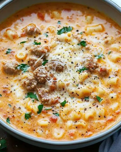 Sausage Soup Crockpot, Creamy Italian Sausage Soup, Crockpot Italian Sausage, Lobster Cream Sauce, Sausage Soup Recipes, Creamy Mustard Sauce, Italian Sausage Soup, Soup With Ground Beef, Hot Italian Sausage