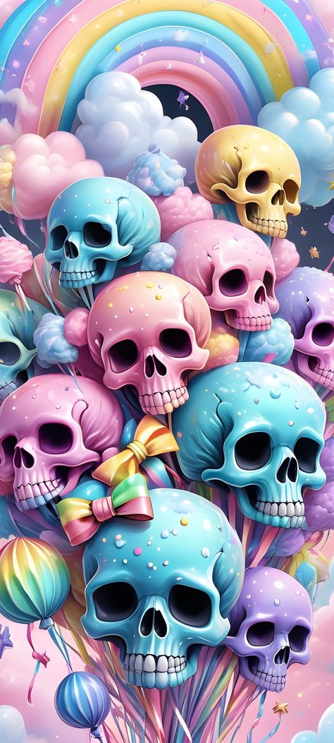 Pastel Skull Wallpaper, Teddy Bear Sketch, Skeleton Friends, Cute Aesthetic Wallpapers, Girly Skull, Pastel Skull, Bear Sketch, Badass Skulls, Gothic Angel