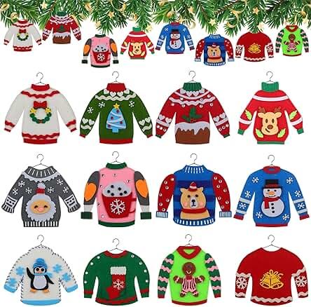 Ugly Sweater Craft, Ugly Sweater Tree, Ugly Sweater Ornaments, Diy Ugly Sweater, Stocking Wreath, Rhinestones Eyes, Sweater Hangers, Sweater Tree, Sweater Ornaments