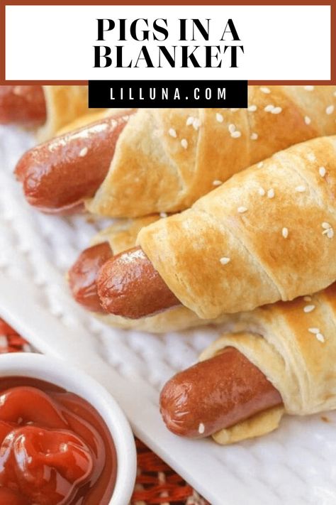 Kids and adults alike will love these quick and simple pigs in a blanket. This nostalgic recipe is on the table in 20 minutes! #pigsinablanket #homemadepigsinablanket #wrappedhotdogs #snacks #lunchidea Asian Steak Bites, Corn Dog Muffins, Pigs In A Blanket, Hot Dog Recipes, Dinners For Kids, Yummy Lunches, Easy Delicious Recipes, Quick Snacks, Wrap Sandwiches