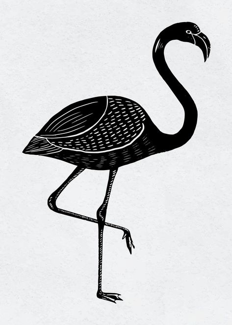 Vintage flamingo tropical animal vector clipart | free image by rawpixel.com / pangrum Vintage Flamingo Art, Flamingo Linocut, Flamingo Black And White, Lino Print Pattern, Flamingo Drawing, Flamingo Logo, Wildlife Drawings, Black Flamingo, Flamingo Vector