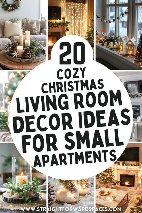 a small apartment living room with cozy christmas decor, featuring a small christmas tree and festive accents. Christmas Tree Small Living Room, Small Table Christmas Decor, Christmas Decor Small House, Small Living Room Christmas Decor, Cozy Christmas Living Room Decor, Christmas Living Room Decor Ideas, Christmas Hallway, Ideas For Small Apartments, Christmas Living Room Decor