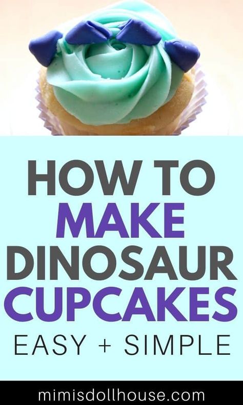 Fun dinosaur cupcake recipe your little ones will love! Throwing a Dinosaur party or just have a little one who LOVES dinosaurs? These adorable Stegosaurus inspired cupcakes are super simple to make and so much fun to eat! These cupcakes are the perfect addition to any Dino-themed party. #dinosaur #kidparty #kidsparty #kidsparties #birthday #baking #cupcakes #dinosaurcupcakes #partyideas #dino #dessert #party #boy #boybirthday Simple Dinosaur Cupcakes, Easy Dinosaur Cupcakes, Diy Dinosaur Cupcakes, Dinosaur Theme Cupcakes, Dino Cupcakes Boys, Dinosaur Cupcakes Boys, Dinasour Cupcakes Ideas, Dinosaur Cupcake Ideas, Velociraptor Cake