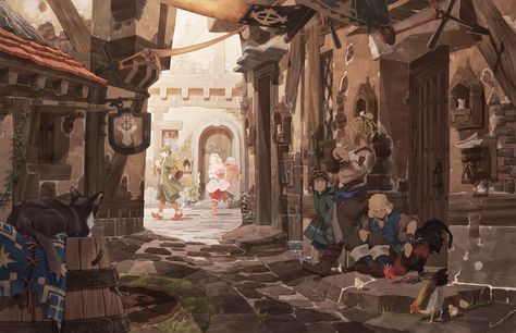 The Last Story, Street Pictures, Fantasy City, Fantasy Setting, Fantasy Art Landscapes, City Street, Animation Background, Visual Development, City Design