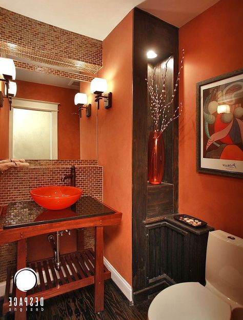 Burnt Orange Bathroom Ideas, Burnt Orange Bathrooms, Orange Bathroom Ideas, Burnt Orange Bathroom, Orange Bathroom Accessories, Bathroom Unique, Orange Bathroom Decor, Brown Bathroom Ideas, Deco Orange