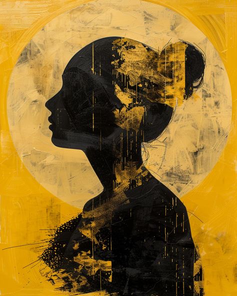 Mixed Media Art with Gradient and Gold Foil Dark Mixed Media Art, Gold Leaf Art Portrait, Emotional Artwork Mixed Media, Mixed Media Gold Leaf, Sun Mixed Media Art, Yellow Color Scheme, Inspirational Digital Art, Photography Movies, Simple Texture