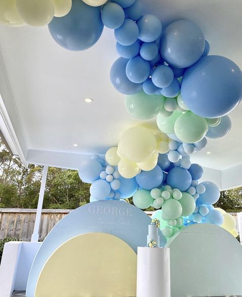 Pastel Blue And Green Balloon Garland, Blue Green Yellow Balloon Garland, Pastel Blue Balloon Garland, Blue Party Themes, First Birthday Decorations Boy, Lilac Balloons, 21st Ideas, Easter 2024, Pastel Birthday