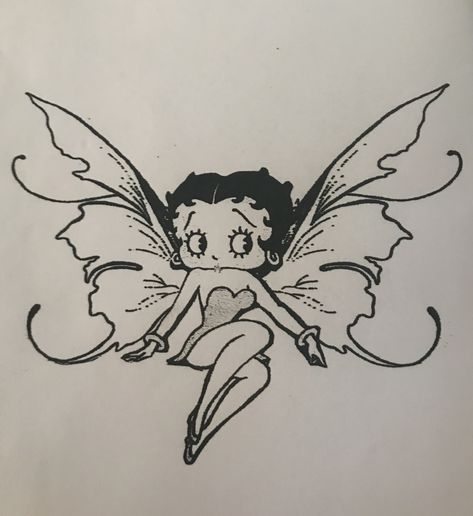 I REALLY want this tattoo! I combined various pictures to get the look I wanted. Fairy Betty Boop Tattoo, Betty Boop Butterfly Tattoo, Vintage Doodle Art, Betty Boop Butterfly, Woman Sillouttes Tattoos, Betty Boop Fairy Tattoo, Betty Boop Tramp Stamp, Simple Betty Boop Tattoo, Disney Princess With Tattoos