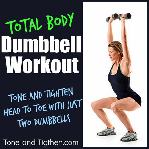 Total Body Dumbbell Workout on Tone-and-Tighten.com Total Body Dumbbell Workout, Dumbbells Workout, Fitness Queen, Workout With Dumbbells, Home Strength Training, Dumbbell Exercises, Fitness Pal, Weekly Workout Plans, Strength Training Workouts