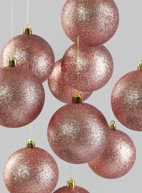 Rose Gold Ornaments, Rose Gold Christmas Decorations, Rose Gold Aesthetic, Glitter Ball, Rose Gold Christmas, Tinsel Tree, Pink Xmas, Pink Ornament, Gold Christmas Decorations