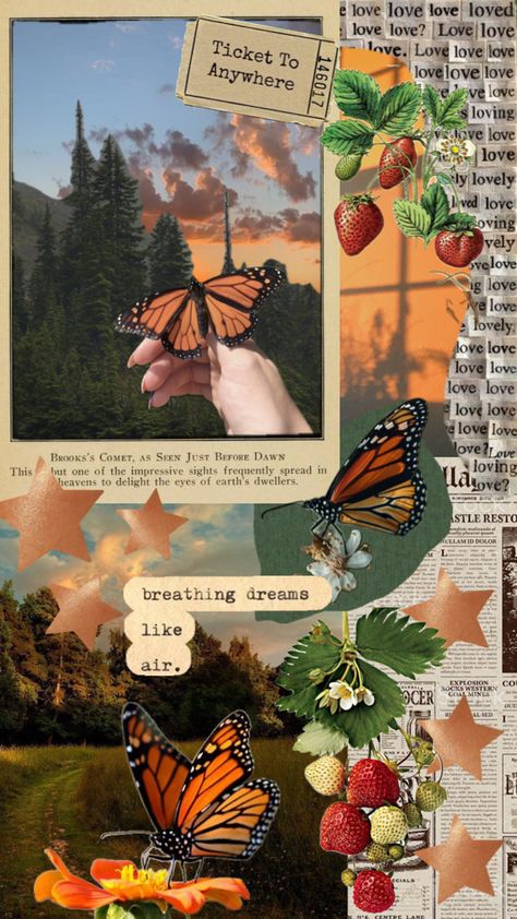 #aesthetic #wallpaper #background #collage #monarch #butterfly #nature #strawberry #paper #vintage #star #cottagecore Strawberry Paper, Background Collage, Butterfly Nature, Paper Vintage, Vintage Star, Butterfly Wallpaper, Monarch Butterfly, Vintage Wallpaper, Aesthetic Wallpaper