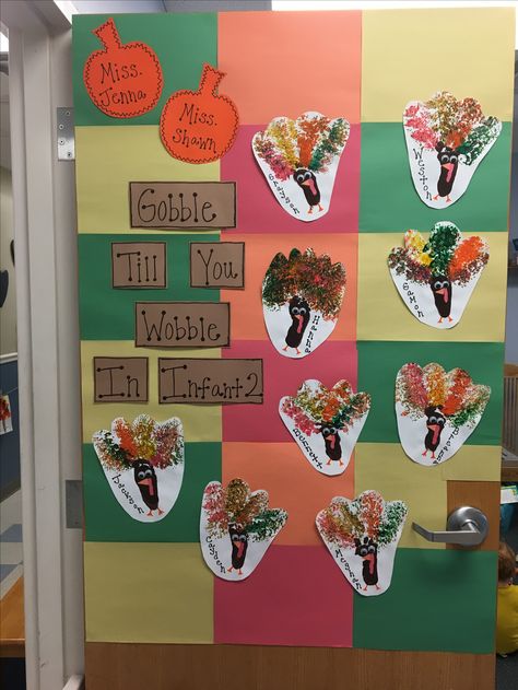 November Daycare Door Ideas, Thanksgiving Bulletin Board Ideas Infant, Thanksgiving Infant Bulletin Boards, Thanksgiving Infant Door Ideas, November Birthday Bulletin Boards, November Window Display Preschool, November Classroom Door Ideas Preschool, November Decorations Classroom, November Classroom Decorations