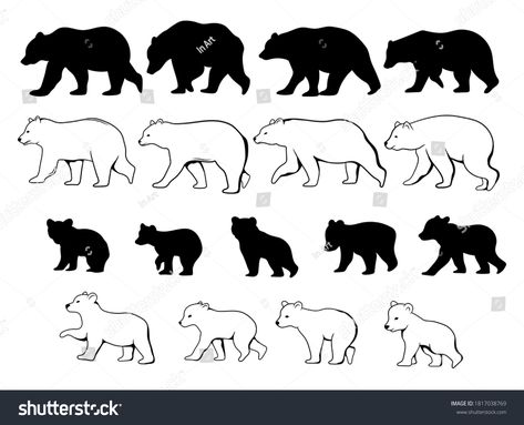 Baby Bear Tattoo, Black Bear Silhouette, Black Bear Tattoo, Cubs Tattoo, Bear Tattoo Designs, Black Bear Cub, Baby Silhouette, Bear Vector, Sibling Tattoos