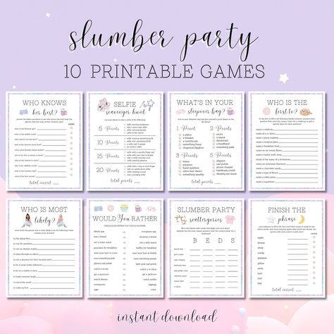 This Party Games item by fileprintboutique has 66 favorites from Etsy shoppers. Ships from United States. Listed on Jun 10, 2024 Printable Sleepover Games, Slumber Party Scavenger Hunt, Sleepover Games For Girls Kids, Hotel Slumber Party Ideas, Sleepover Schedule, Slumber Party Ideas For Teens, Games For Girls Sleepover, Sleepover Themes, Slumber Party Activities